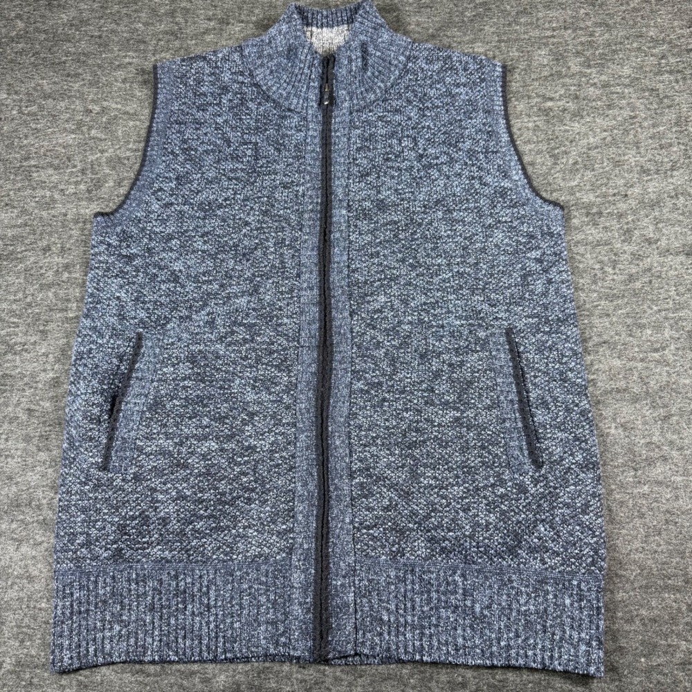 Men's XL Blue Full Zip Mock Neck Sweater Vest Plaid Lined Pockets